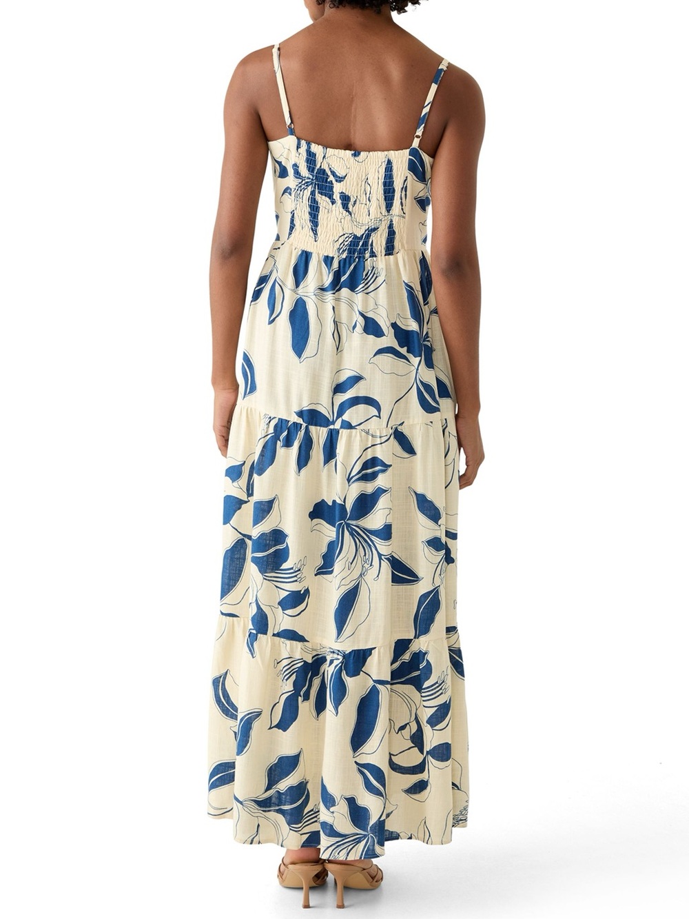 MSK Cream Maxi Dress with Blue Leaf Print and Front Tie Size Medium - Picture 2 of 14